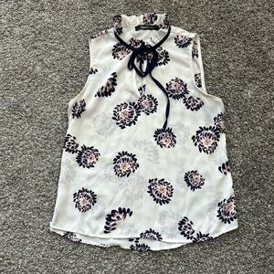 Floral Sleeveless Top with Bow Detail